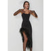 Elegant Strapless Black and White Feather Detail Bodycon Dress for Women