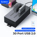 30-Port Industrial USB Hub with SD Card Reader for High-Demand Data Testing and Charging