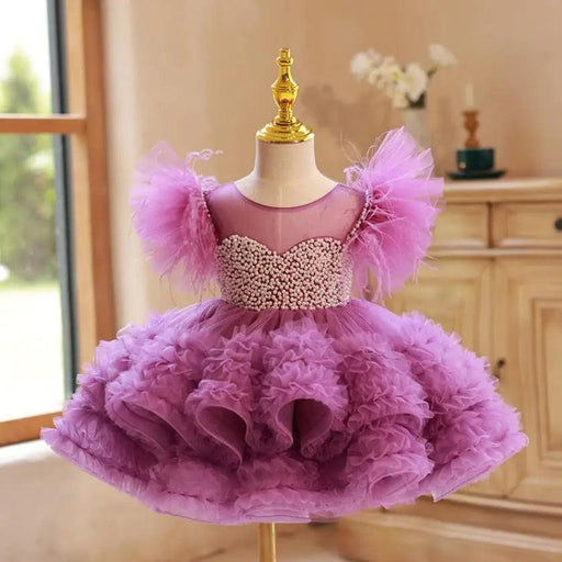 Elegant Beaded Mesh Princess Dress for Girls