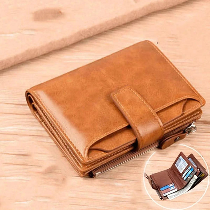 RFID Safe Men's PU Leather Zipper Coin Wallet with Multiple Compartments