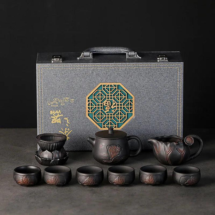 Yunnan Handcrafted Purple Pottery Tea Ceremony Set: Gaiwan Teapot and Cups for Elegant Brewing