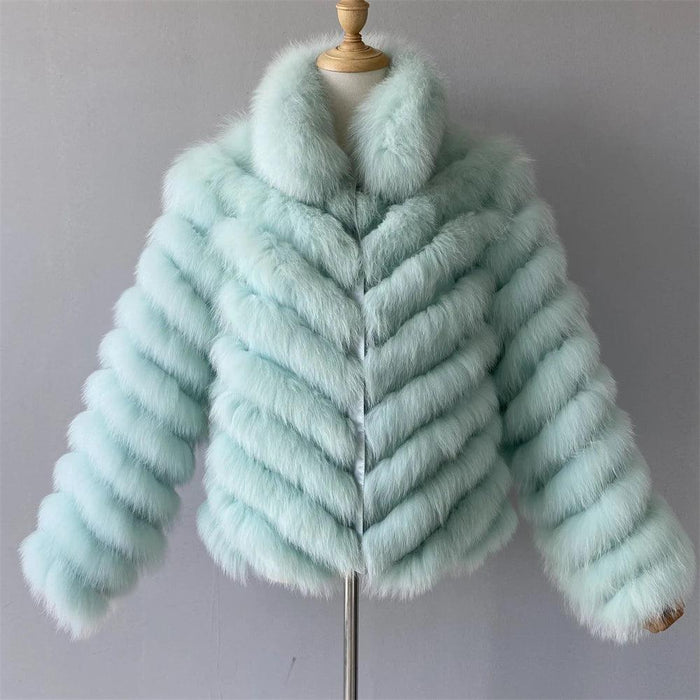 Reversible Luxury Fox Fur and Silk Winter Jacket - A Statement of Elegance