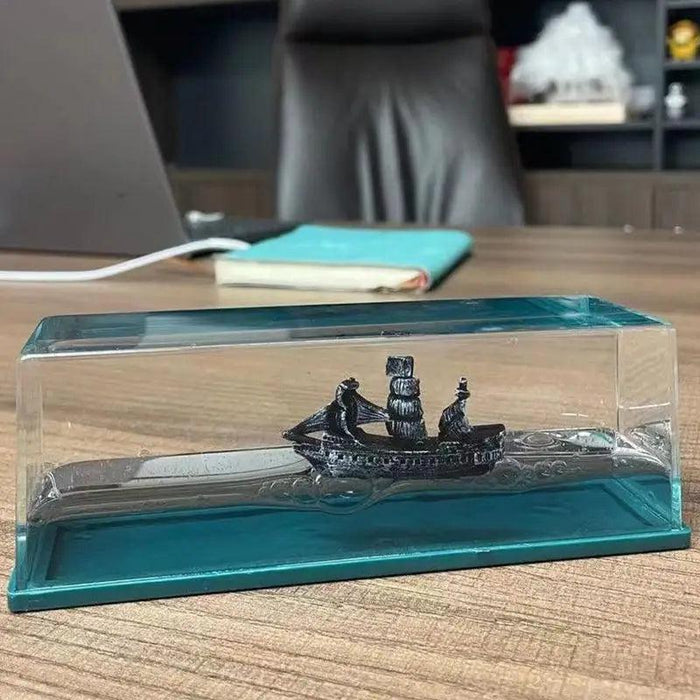 Titanic Tribute Black Pearl Unbreakable Fluid Drift Bottle - Acrylic Pirate Ship Hourglass Decor