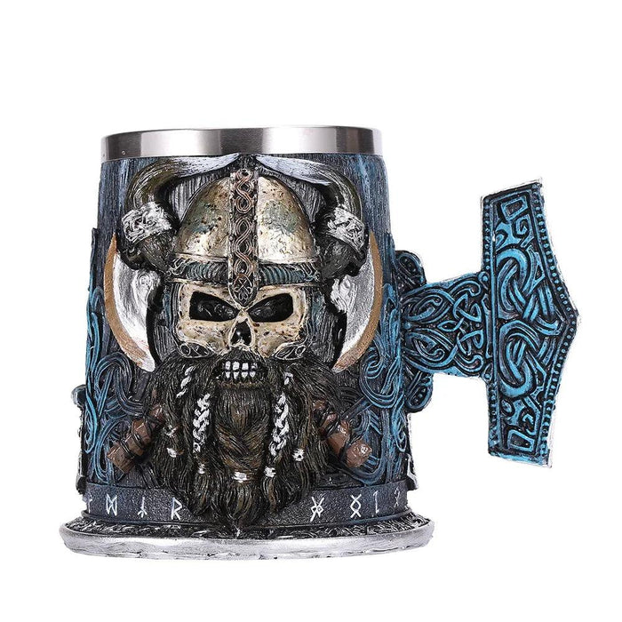 Skull Viking Pirate Resin Steel Tankard - Multi-Purpose Drinking Vessel and Decorative Accent