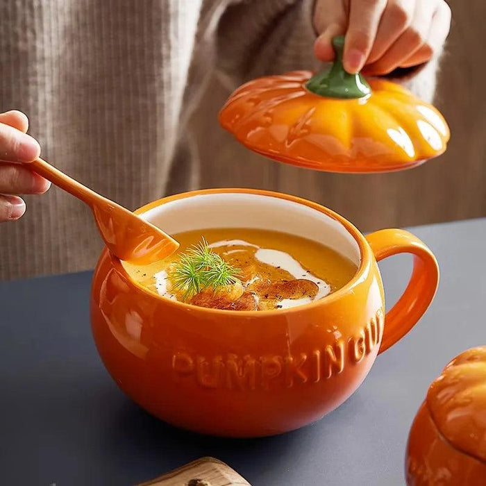 Adorable Kawaii Pumpkin Ceramic Mug Set - Perfect Halloween Drinkware for Soups and Beverages