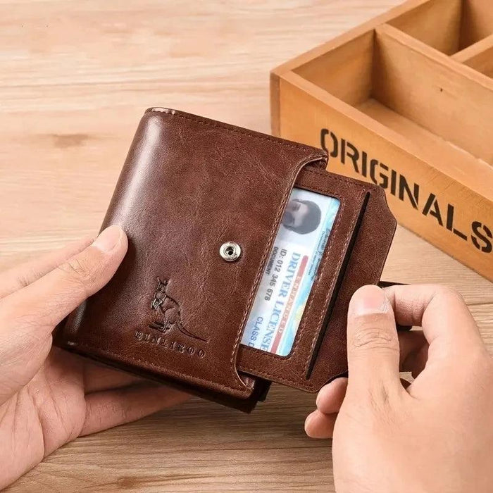 RFID Safe Men's PU Leather Zipper Coin Wallet with Multiple Compartments