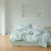 Mint Green Washed Cotton 4-Piece Bed Set with Duvet Cover - Stylish Bedding for Students and Dorms