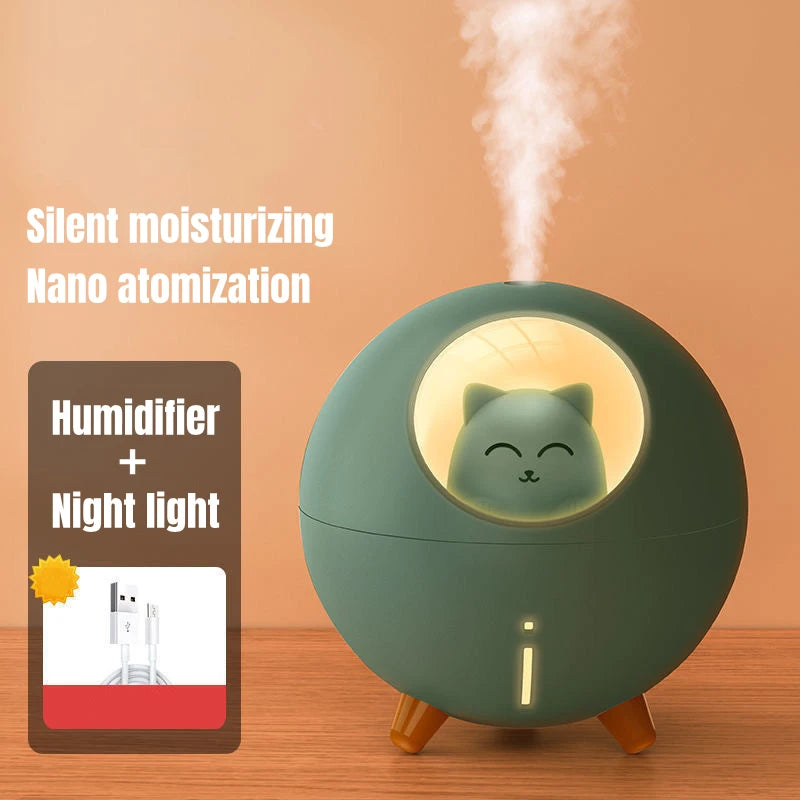 Adorable Cat-Shaped Ultrasonic Air Humidifier with Colorful LED Night Light and USB Power