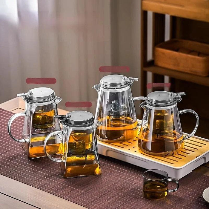 Sophisticated 750ml Glass Teapot Set with Effortless Pouring and Detachable Filter - Includes Matching Cups