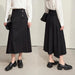 Chic Black A-Line Denim Skirt for Women - Stylish Autumn Essential with Button Front and Trendy Split Detail