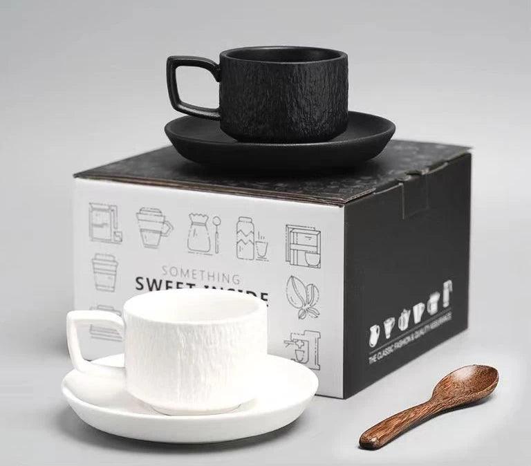 Japanese Rock Texture Porcelain Coffee Cup and Plate Collection - Enhance Your Drinking Experience