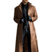 Men's Stylish Gothic Black Faux Leather Long Coat - Chic Winter Essential with Lapel Detailing