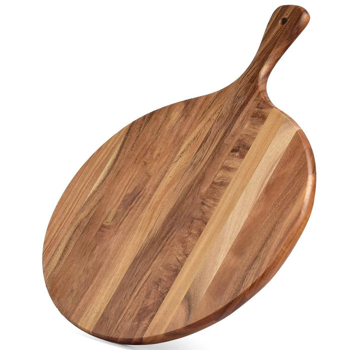 Acacia Wood Round Chopping and Serving Board with Convenient Handle - Ideal for Charcuterie and Meal Prep