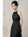 Chic Black Halterneck Sleeveless Summer Maxi Dress with Artistic Patchwork