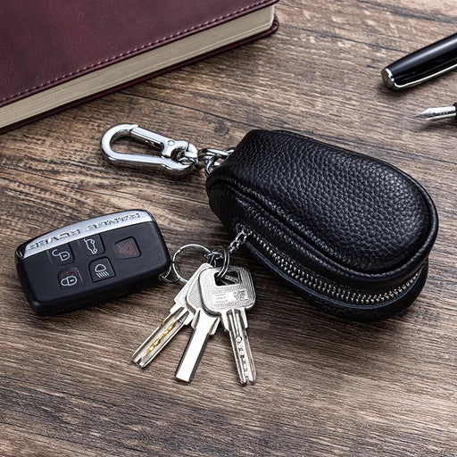 Zippered Cow Leather Key Organizer Wallet for Car Keys