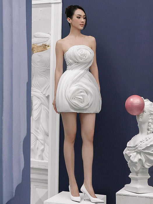 3D Floral Strapless Mini A-line Dress for Women – Slim Waist
