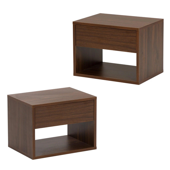 Sleek Walnut Wall-Mounted Nightstand with Dual Drawer Storage