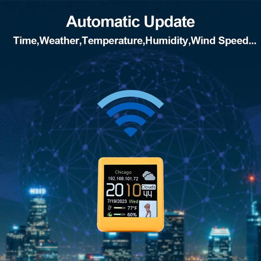 Compact Smart WIFI Weather Station Clock with Customizable GIFs and Photo Album for Gaming Spaces