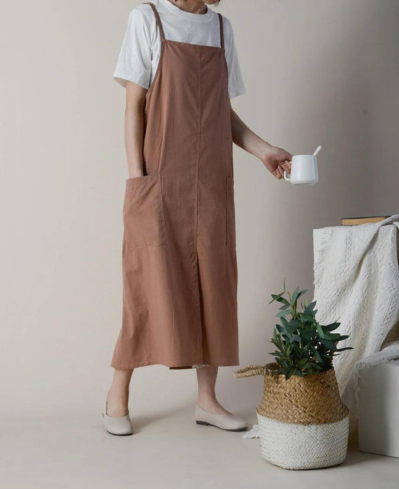 Chic Waterproof Apron for Culinary and Gardening Mastery - Adjustable Cotton-Linen Blend