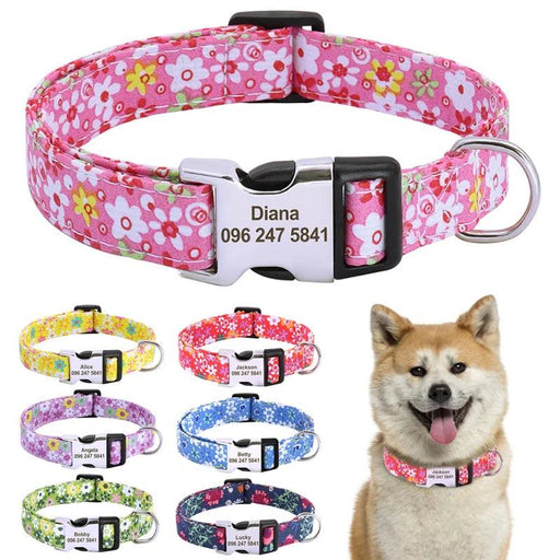 Personalized Floral Nylon Dog Collar - Stylish ID Collars for Dogs of All Sizes