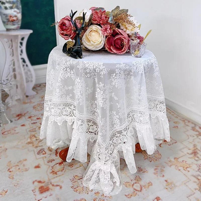 Chic Round White Lace Dining Tablecloth with French Embroidery for Weddings and Events