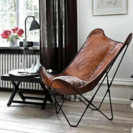 Vintage Brown Leather Butterfly Chair - Stylish Versatile Seating Addition