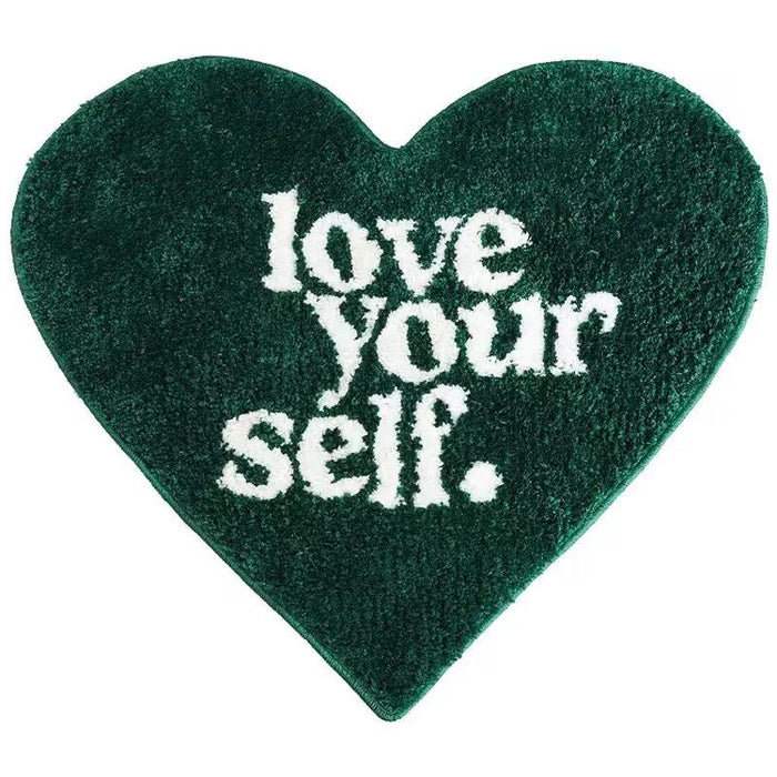 Luxurious Green Heart Shag Area Rug - Soft, Non-Slip Flocking Doormat