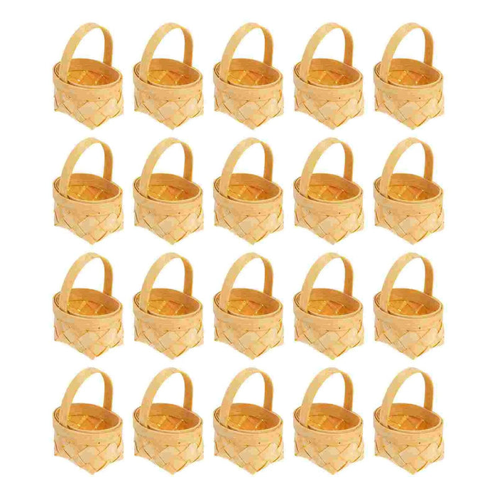 Set of 20 Charming Mini Woven Wooden Baskets for Celebrations and Kids' Events