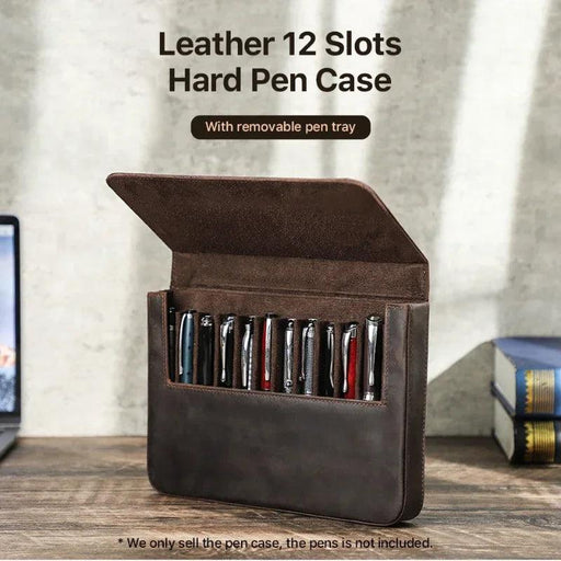 Elegant Genuine Leather Pen Organizer - Stylish Storage for Office and Travel