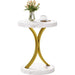 Chic Gold and White Faux Marble Side Table with Modern C-Frame Design