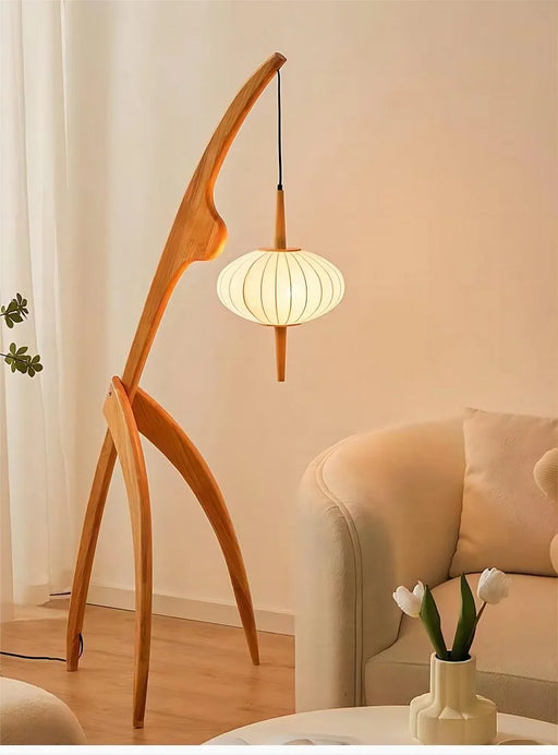 Walnut Wood Floor Lamp with a Contemporary Twist