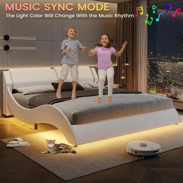 Modern LED-Illuminated Upholstered Bed Frame with Customizable Color Options