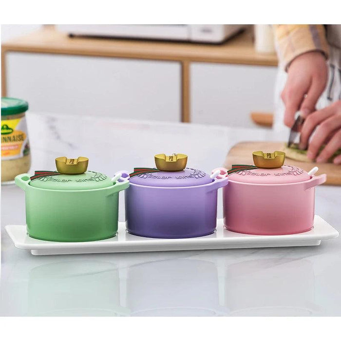 Elegant Ceramic Spice Storage Set - Stew Cup, Oil Dispenser, and Sauce Container