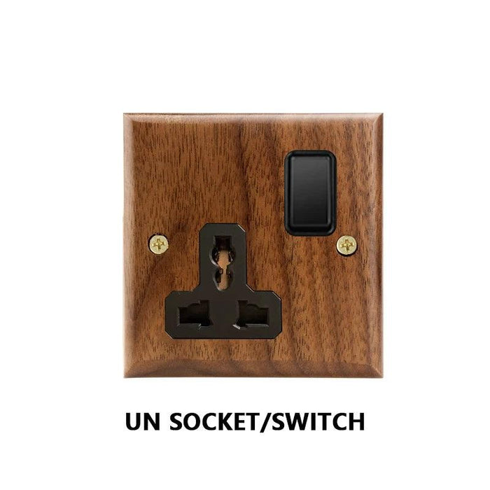 Sleek Black Walnut Electrical Panel with USB Ports, Adjustable LED Ambiance, and Contemporary Toggle Features