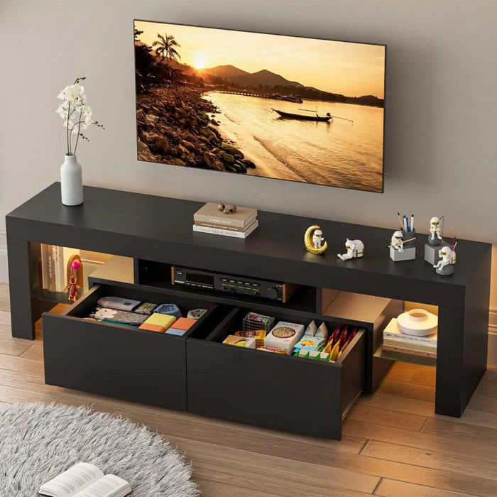 Sleek LED-Illuminated TV Stand with Glass Shelves and Storage, Fits TVs up to 70 Inches