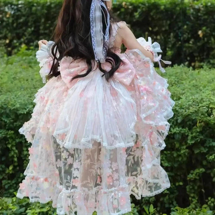 Fairy Tale Pink Lace Floral Dress for Baby Girls