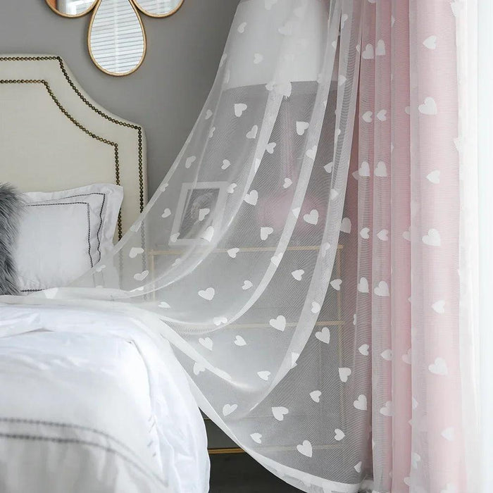 Charming Heart-Embroidered Tulle Blackout Curtains for Baby Girls' Princess Rooms - Single Panel in Double Pink