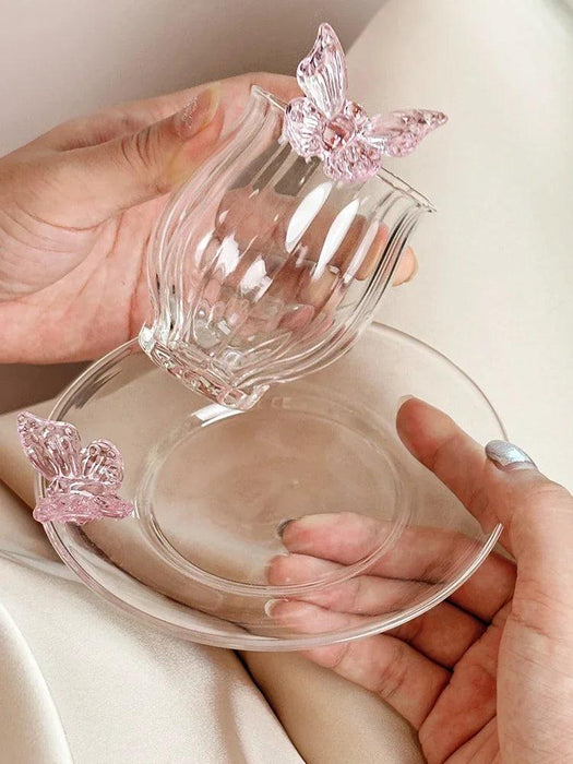 Charming Pink Bow Glass Cup and Saucer Set - 150ml Kids' Drinkware Gift