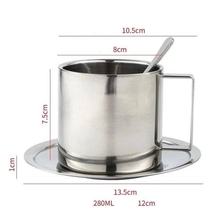 Sophisticated 304 Stainless Steel Coffee Mug Set with Saucer and Spoon