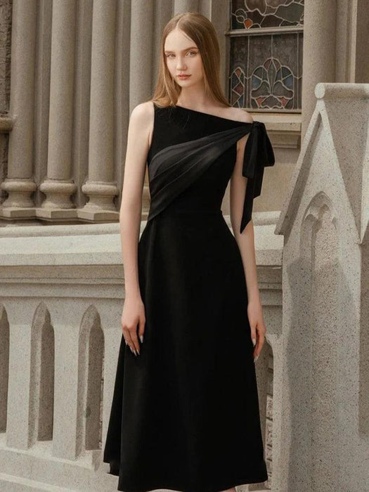 Sleeveless Party Dress with Asymmetrical Neckline and Unique Spliced Design for Women - Timeless Solid Color Evening Dress