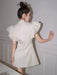 Notched Button Mini Dress with Ruffled Sleeves - Women's Summer Evening Wear