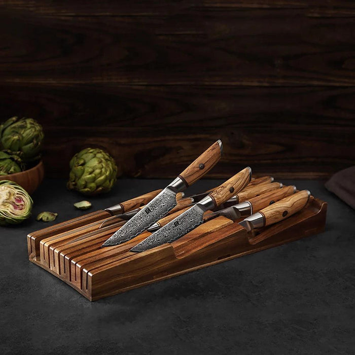 Acacia Wood 11-Slot Drawer Knife Holder - Elegant Cutlery Organizer