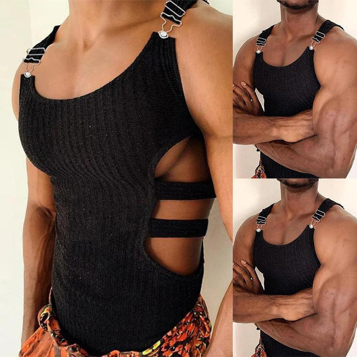 Men's Fashion-Forward Adjustable Slim-Fit Knitted Crop Top with Trendy Side Cutouts