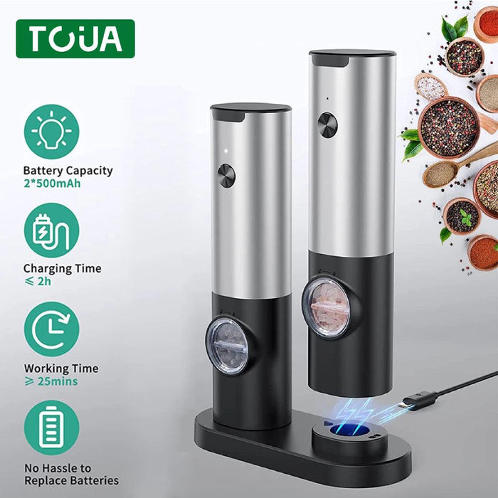 One-Handed USB Rechargeable Electric Spice Grinder Set with Adjustable Coarseness