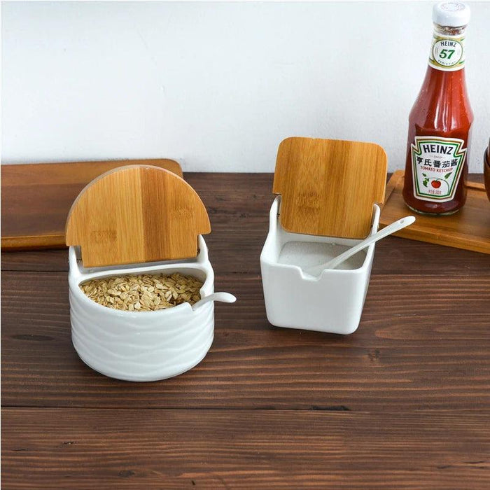 Chic European Ceramic Spice Storage Set with Salt Box & Condiment Organizer