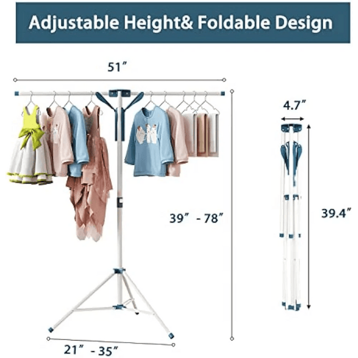 Adjustable Height Portable Tripod Clothes Drying Rack with Windproof Clips