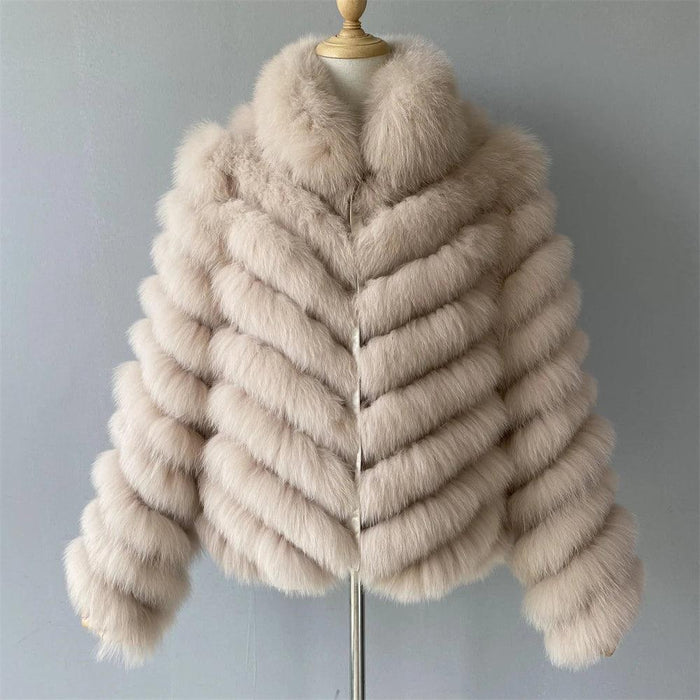 Reversible Luxury Fox Fur and Silk Winter Jacket - A Statement of Elegance