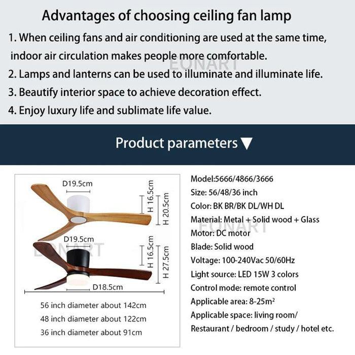 48-Inch Modern White Wood Ceiling Fan with Integrated LED Light and Remote Control