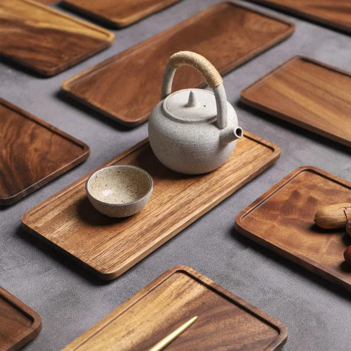 Handcrafted Acacia Wood Rectangle Serving Tray - Elegant Food and Snack Holder for Home and Hospitality