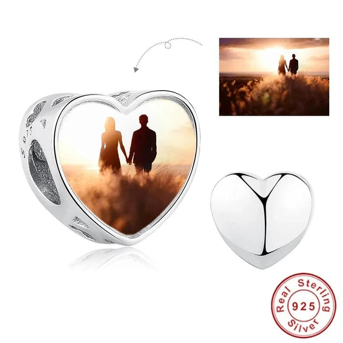 Customizable 925 Sterling Silver Heart Charm with Free Photo Engraving